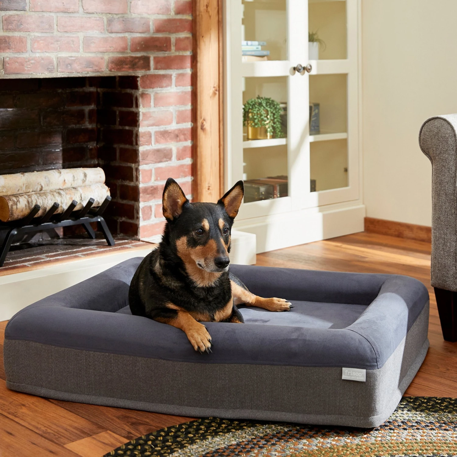 Frisco Orthopedic Rectangular Bolster Cat & Dog Bed W/Removable Cover 1 Frisco Orthopedic Rectangular Bolster Cat & Dog Bed W/Removable Cover